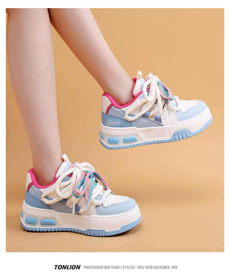 TonLion Women's Shoes, Spring And Summer 2026 Thick-Soled Sneakers, Ladies Casual Shoes, Versatile Sports Dad Shoes, White Black Pink, Size 37 15