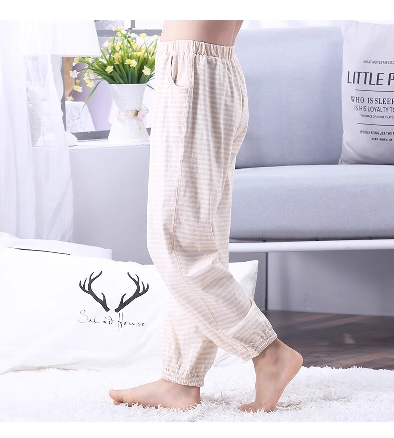 Hzasz Children's Pajama Pants for Boys, Colorful Cotton Long Pants, Spring And Autumn Thin Style, Striped Home Wear Pants for Older Girls, K9205, Light Green, Size 140 3