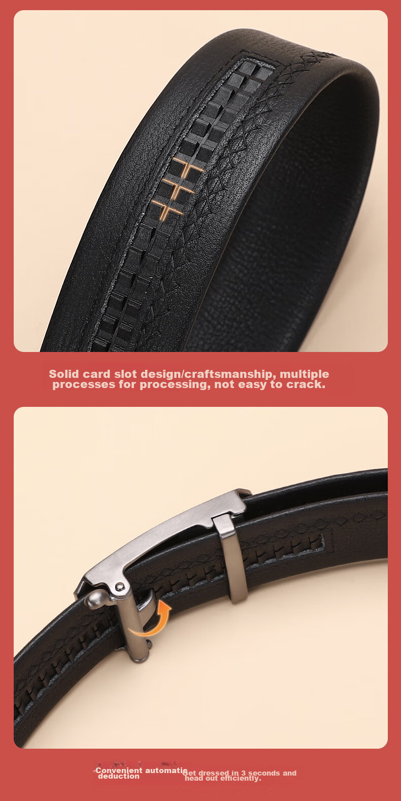 ELLE HOMME Men's Belt, Business Top-Grain Leather Automatic Buckle Waistband, 304 Stainless Steel Buckle Head, Birthday Gift for Me 7