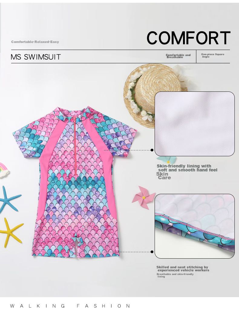 Yifu Sun Protection Children's Mermaid Swimsuit, Girls' Stylish Princess Swimwear, Korean One-Piece Princess Dress-Style Hot Spring Swimsuit 23