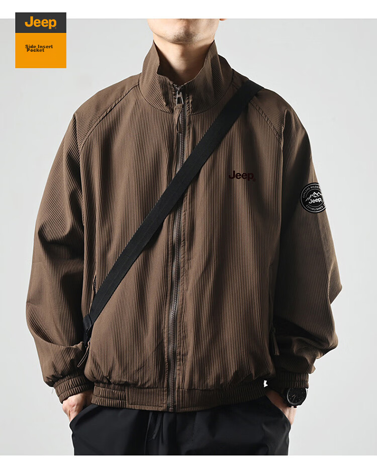 JEEP Men's Jacket, Spring And Autumn Outerwear, Loose-Fitting Trendy Stand-Collar Casual Clothing for Men, Army Green, 2XL 20