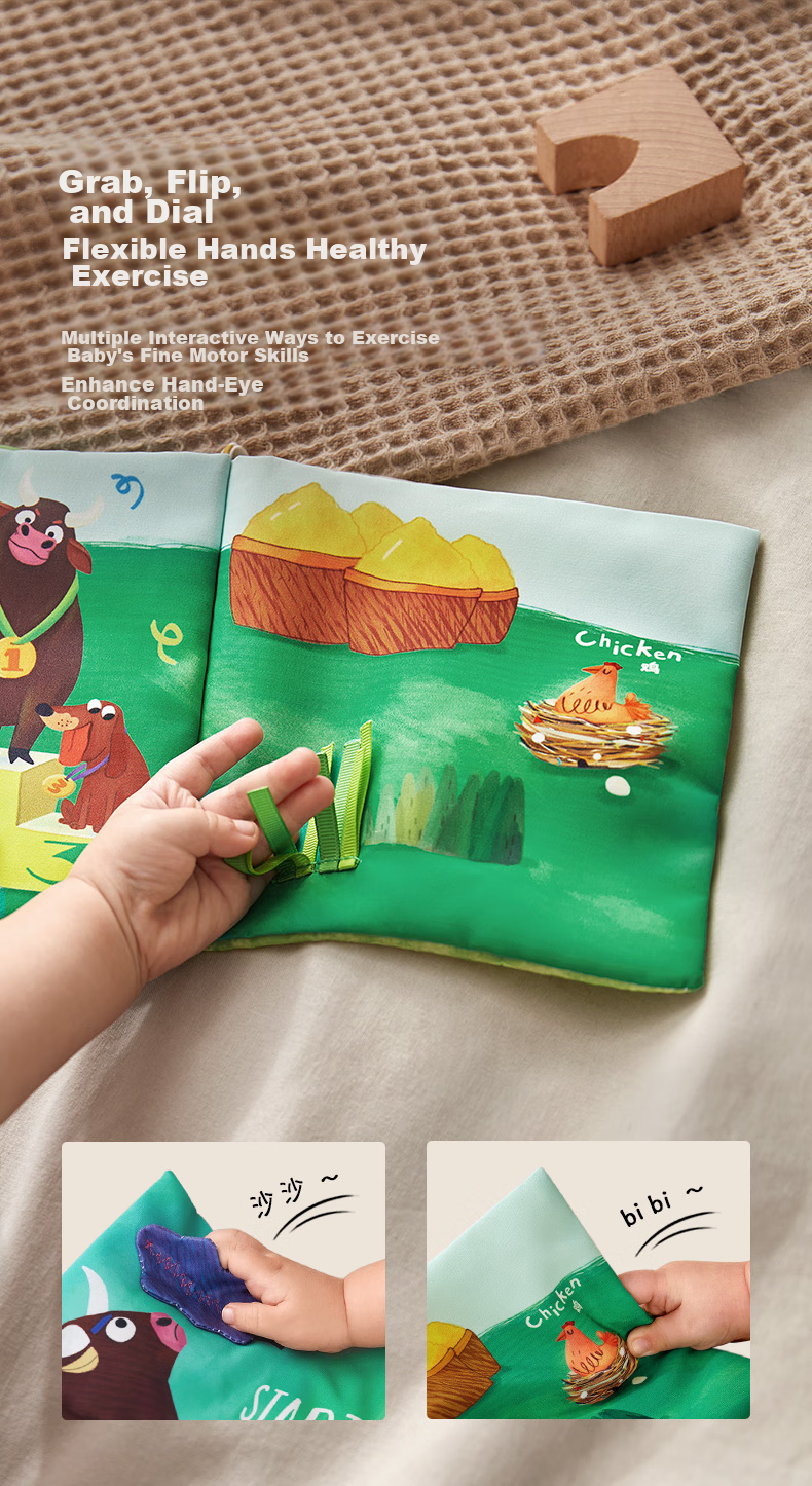 Babycare Baby Cloth Book, 3D Cognitive Tear-Resistant, for 6-12 Months, Parent-Child Interactive Toy - Advanced Level 10