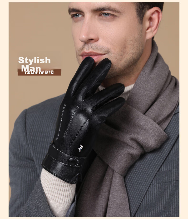 TUCANO Leather Gloves for Autumn And Winter Cycling, Men's Fleece-Lined Thick Warm Windproof Water-Resistant Touchscreen Motorcycle Riding Gloves 19