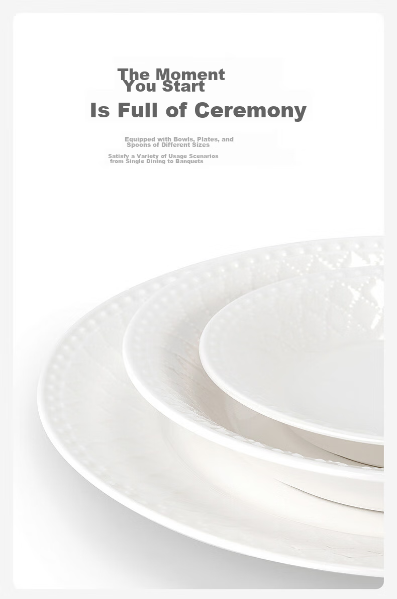 Magelongte High-End Bone China Dinnerware Set, European-Style Pure White Embossed Tableware, Fontainebleau 32-Piece Wedding Gift Set 9