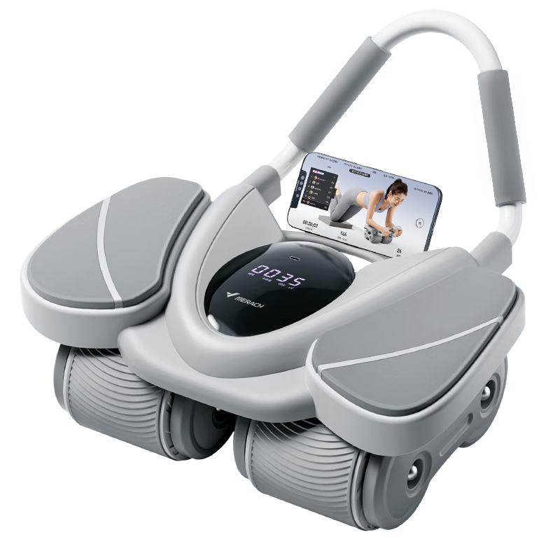 MERACH Four-Wheel Ab Roller with Automatic Rebound Elbow Support, Smart Timer Ab Wheel, Sit-Up Roller, Abdominal Muscle Trainer, Fitness Equipment