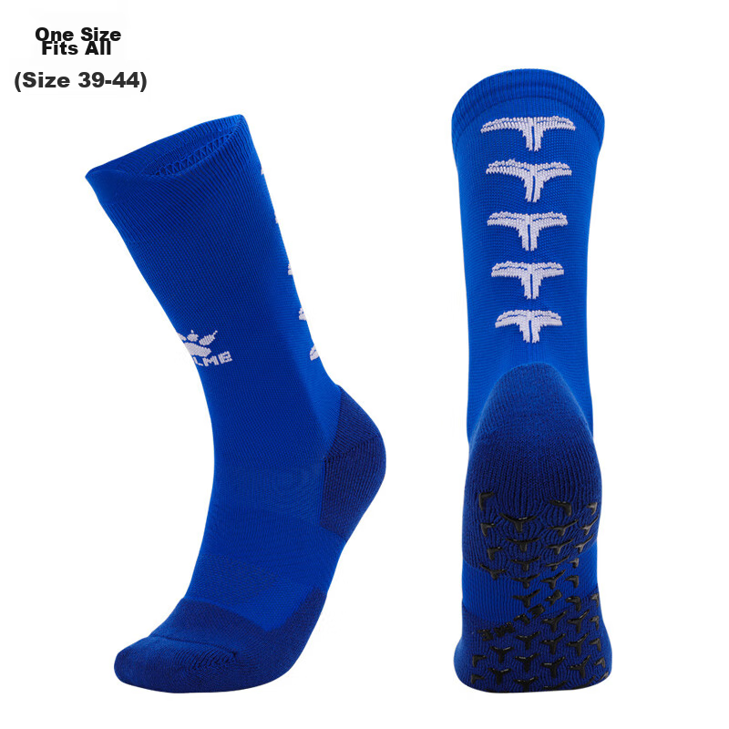 KELME Mid-Calf Socks with Non-Slip Silicone Soles, Thickened Towel Bottom, Soccer Socks, Basketball Socks, Running Socks for Men And Women, Blue And White 7