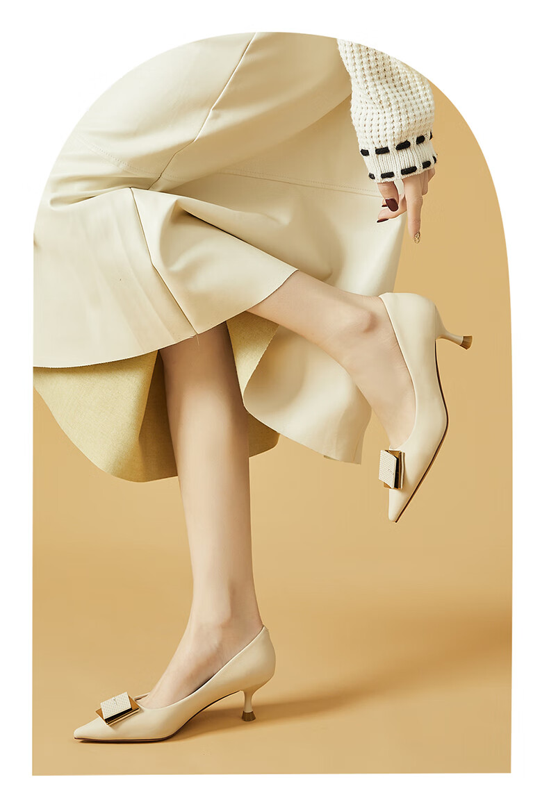 DAPHNE Elegant High Heels for Women, Pointed Toe, Stiletto, Shallow Mouth Pumps, Versatile Work Shoes 4623101023 Beige 36 13