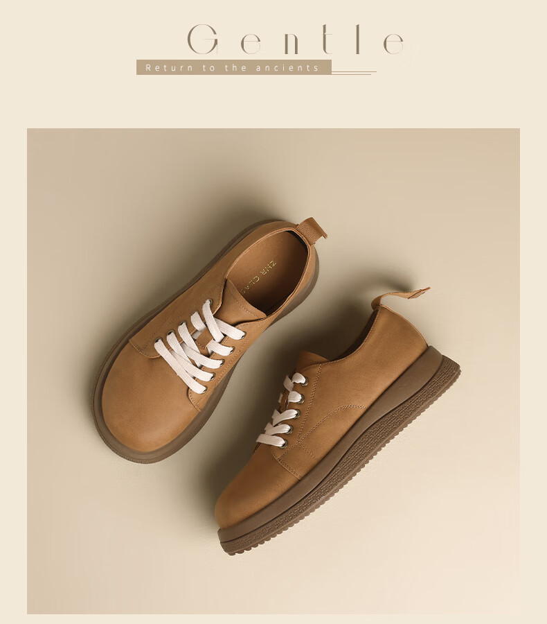 ZHR Bokeng Women's Shoes, Spring And Autumn Modern Elegant Retro Leather Shoes, Thick-Soled Versatile Loafers, Casual Shoes JF131, Apricot Color, Size 36 16