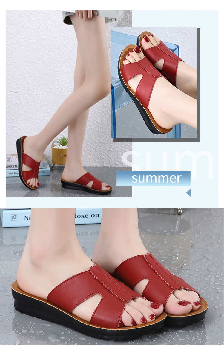 Pounise Fashionable Wedge Sandals for Women, Lightweight And Comfortable Mom Slippers, PDX-A87, Red, Size 43 5