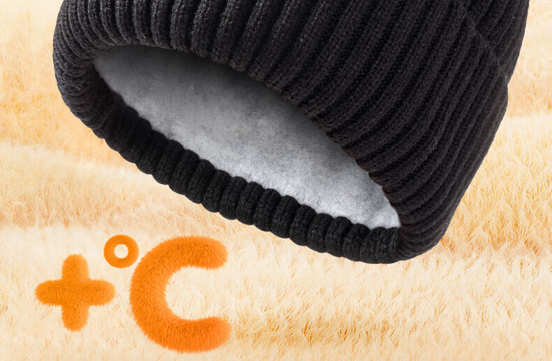 Li-Ning Hat for Men And Women, Autumn And Winter Knitted Cap, Warm Cold Hat, Sports Running Cycling Skiing Fleece-Lined Large Head Circumference Black 3