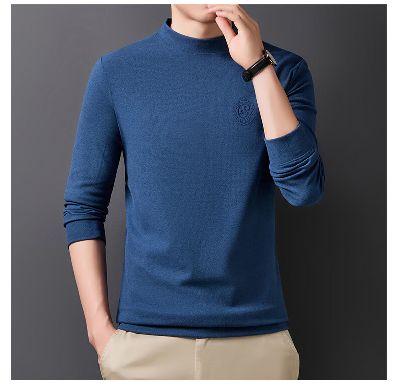 ROMON Men's Spring and Autumn Business Crew Neck Long Sleeve T-Shirt Quality Casual Base Shirt Jacket Men's 113 Green M 23