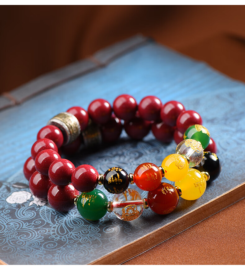 Li Jueming Cinnabar Bead Bracelet Five-Way Wealth God Bracelet Lucky Beads Unisex Purple Gold Sand Crystal Agate Zodiac Year Gift 14
