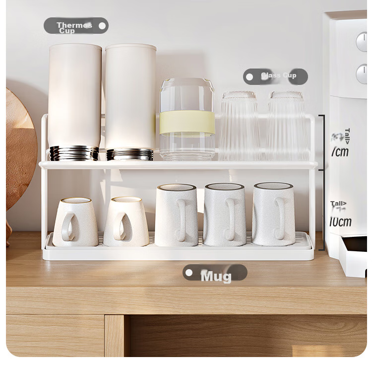 Shengxitao Cup Holder, Kitchen Draining Storage Rack, Multifunctional Double-Layer Water Cup And Tea Set Storage Shelf, Draining Tray, Home Countertop Cup Rack 10