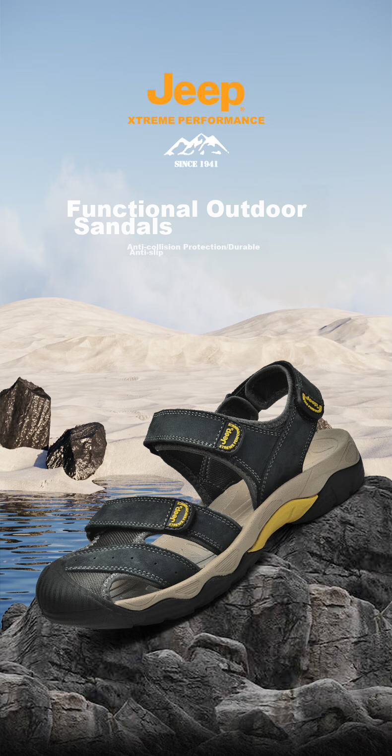 JEEP Men's Outdoor Breathable Sandals, Closed-Toe Beach Shoes, Water-Friendly Perforated Shoes, Non-Slip Wear-Resistant River Tracing Shoes, Casual Hiking Shoes 1