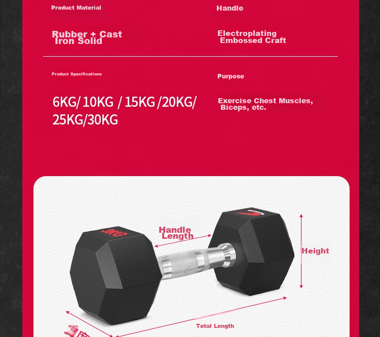 Chengyue Rubber-Coated Dumbbells for Men And Women, Hexagonal Home And Commercial Professional Gym Solid Steel Equipment Combination Set 3KG*2 23