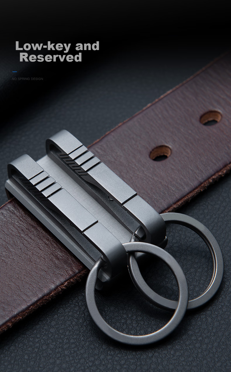 YORA Double-Row Keychain Titanium Alloy Car Key Ring, Men's Waist-Hanging Leather Belt Keychain Pendant, Personalized Creative Accessory 10