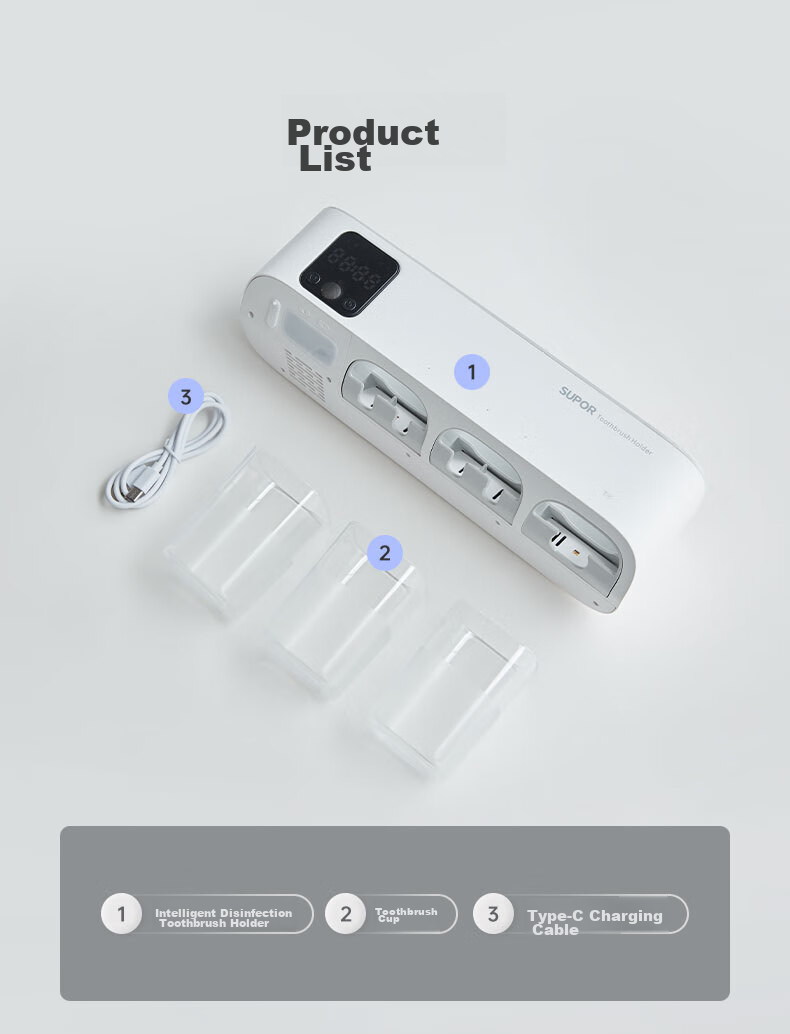 SUPOR Toothbrush Holder, Premium Sterilizer And Dryer, Smart UV Sterilizer, Wall-Mounted without Drilling, Mouthwash Cup S 16