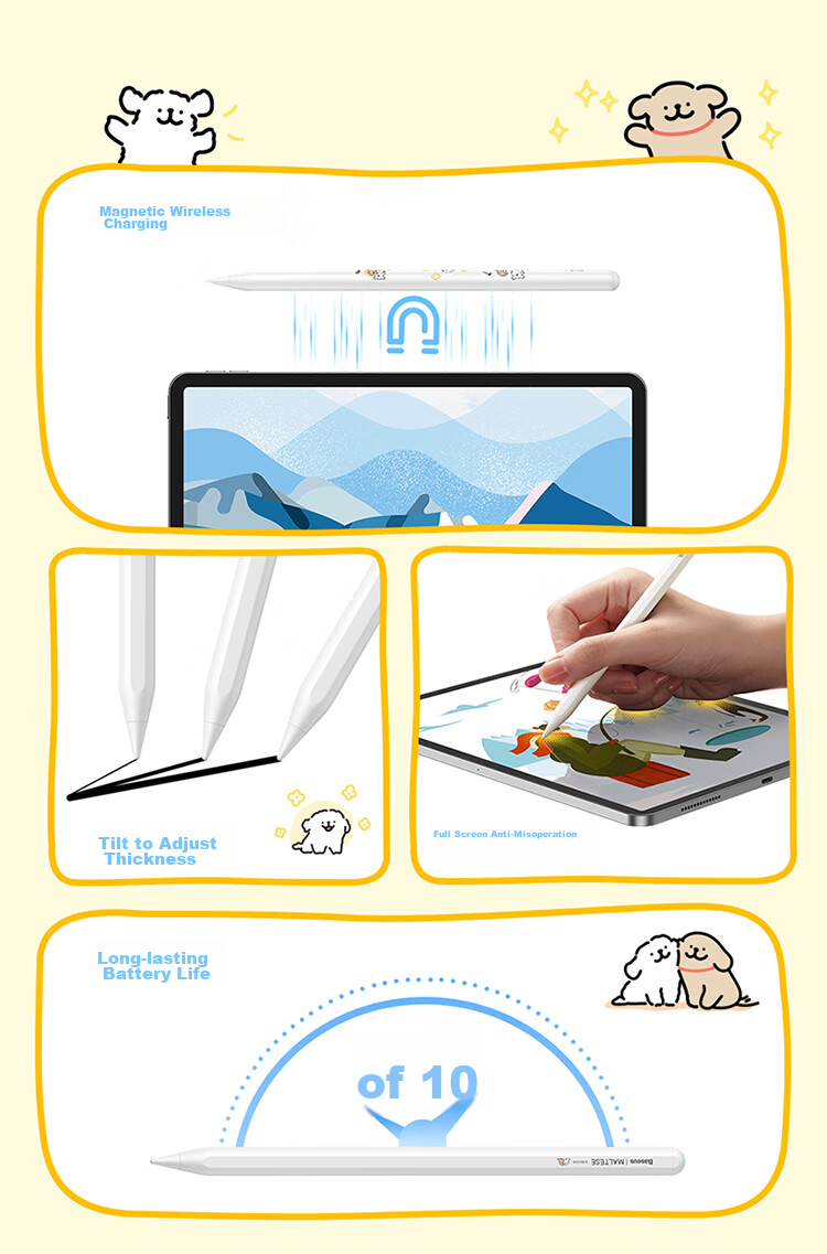 BASEUS Capacitive Stylus for IPad, Apple Pencil [Line Dog] Compatible with 2026 Pro/Air8/Mini/iPad11 Tablet Touch Screen Writing Pen Apple Pencil 7