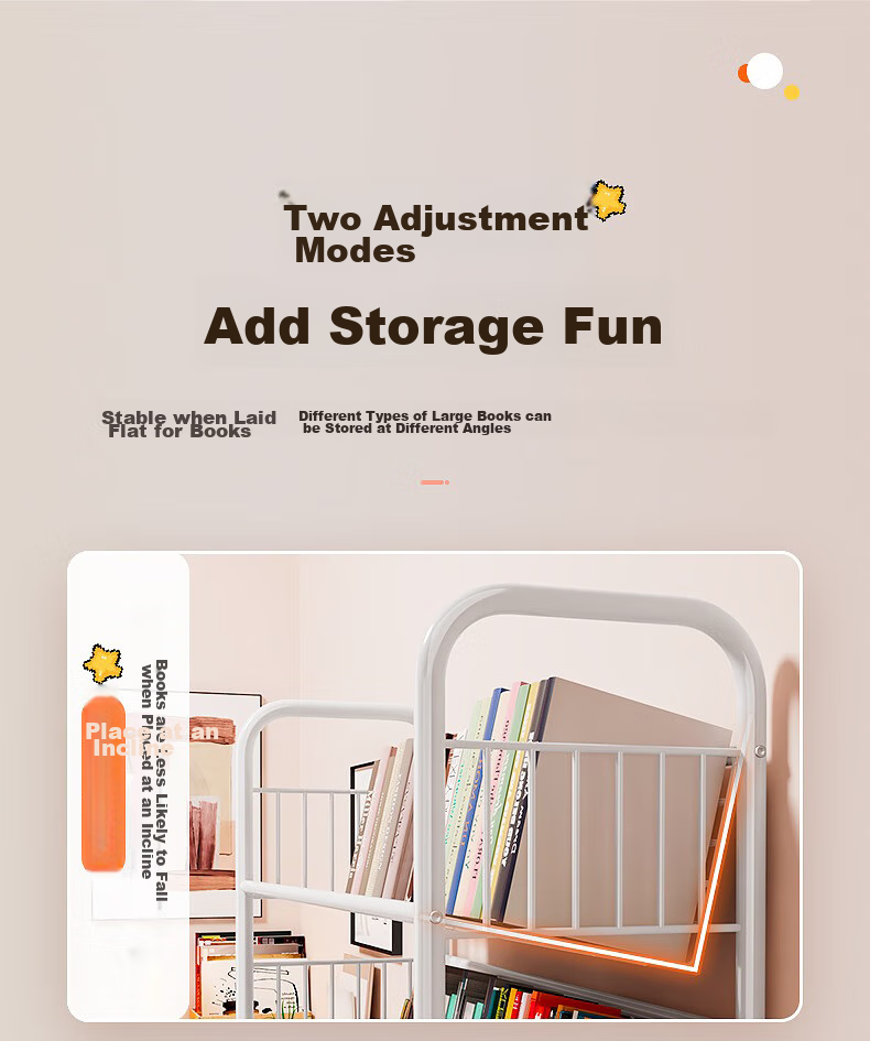 Milin Bookshelf Picture Book Rack Toy Storage Shelf Multi-layer Floor-standing Storage Rack Four Layers with Wheels 7