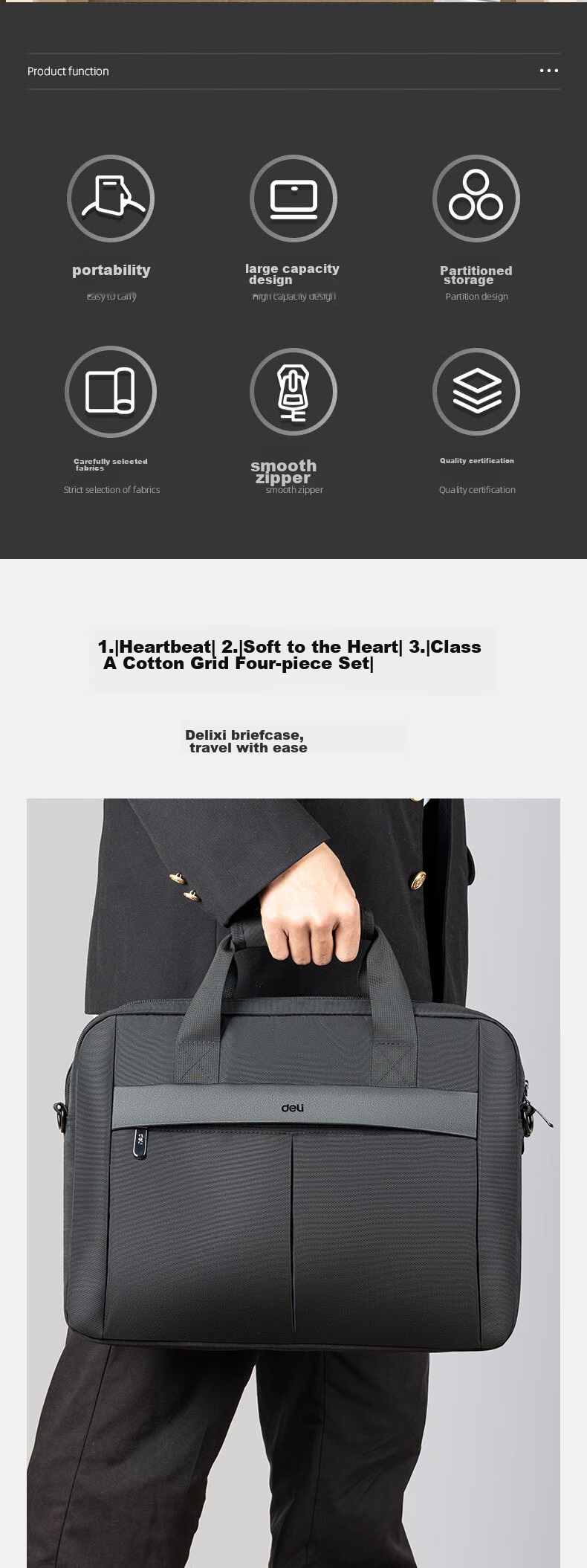 Deli (Deli) Business Travel Briefcase, Three-Layer Large Capacity Shoulder Crossbody Handheld Business Organizer Bag Can Hold 15.6-Inch Laptop Handbag, Black 2