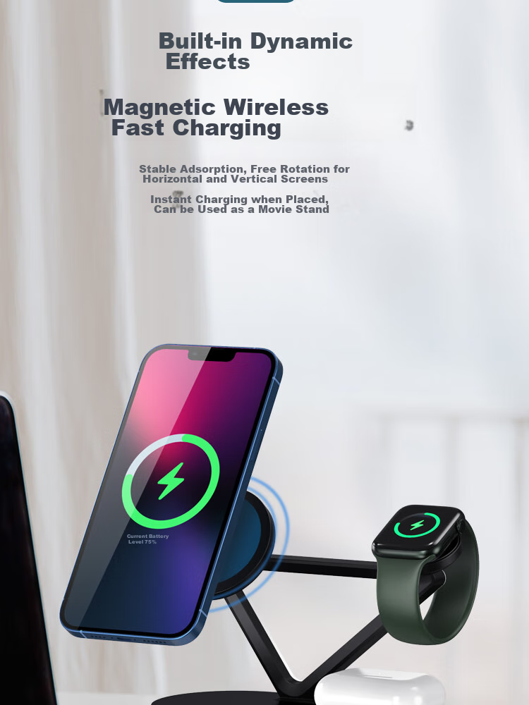 ESCASE Five-In Wireless MagSafe Magnetic Charger for Apple IPhone 16 Pro Max, Watch, Earphones, 15W Fast Charging Stand WBF-32 White 13