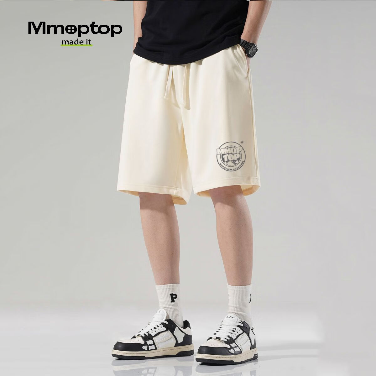 MMOPTOP Japanese Style Men's Summer Trendy Printed Loose Casual Comfortable Sports Shorts HYJ01 Apricot 2XL