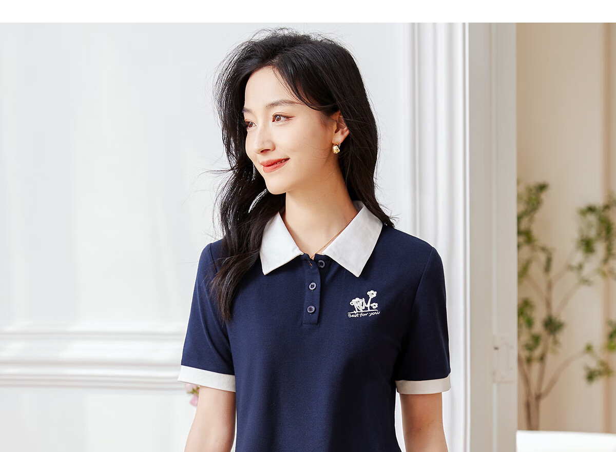 Chushen Summer Short-Sleeve Dress for Women, Fashionable Color-Block Casual Sporty Preppy Style POLO Dress S13KQ1019 10