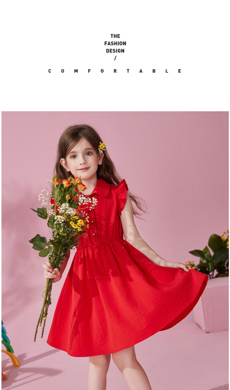 ASK JUNIOR Girls' Summer Dress, Sleeveless Children's Ruffle Trim Thin Shirt Collar Vacation Princess Dress 16