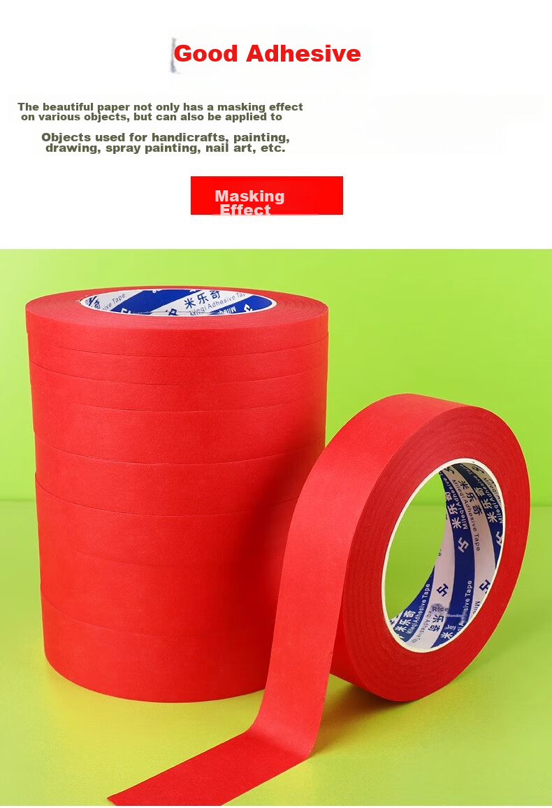 Mileqi Red Masking Tape, Heat-Resistant, for Car Painting, Wall Partitioning, Art Use, Tearable without Residue, Writable, 25mm Wide * 33m Long * 1 Roll 6