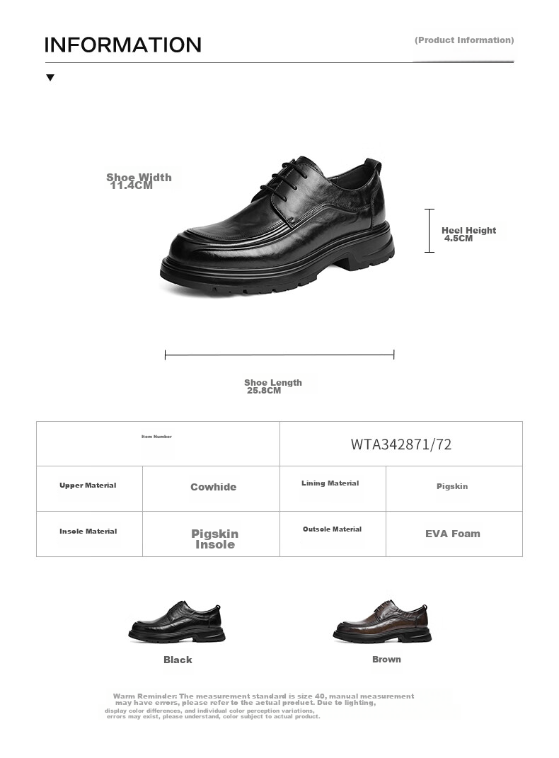 RED DRAGONFLY Formal Leather Shoes for Men, Thick-Soled Heightening Derby Shoes, Business High-End Cowhide Wedding Shoes WTA34287 Black Size 41 2