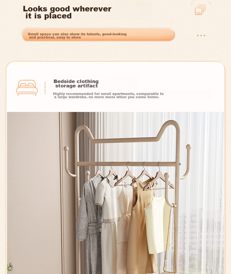 Yijia Coat Rack, Floor-Standing Clothes Rack, Multifunctional Movable Coat Hanger with Wheels for Home Use, Cream White 100cm 9