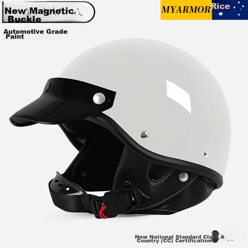 MYARMOR Motorcycle Helmet, New National Standard, Electric Vehicle 3C Certified, Retro Half Helmet, Unisex for All Seasons, Personalized Motorcycle Safety Helmet, M(57-58), Khaki White