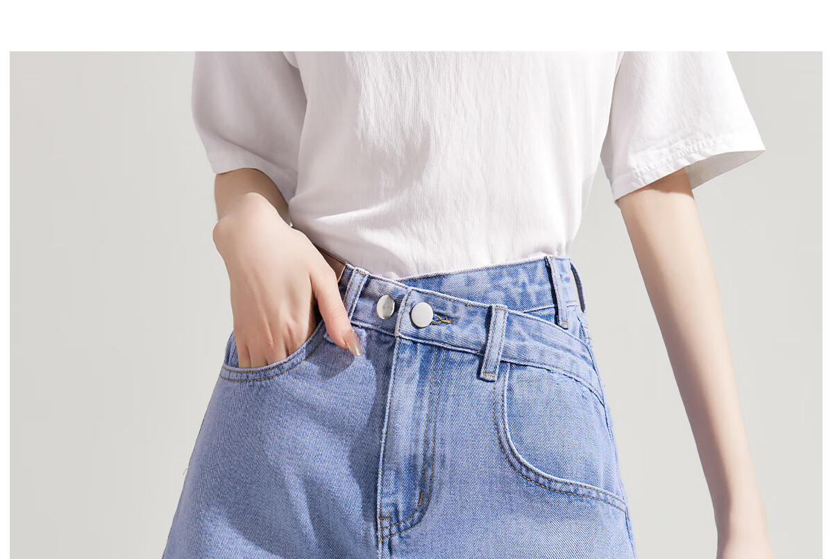 Halo Queen Women's Denim Shorts, Summer A-Line, Contrasting Colors, Slimming, Retro Hot Pants, High-Waisted, Leg-Lengthening, H52N030 33