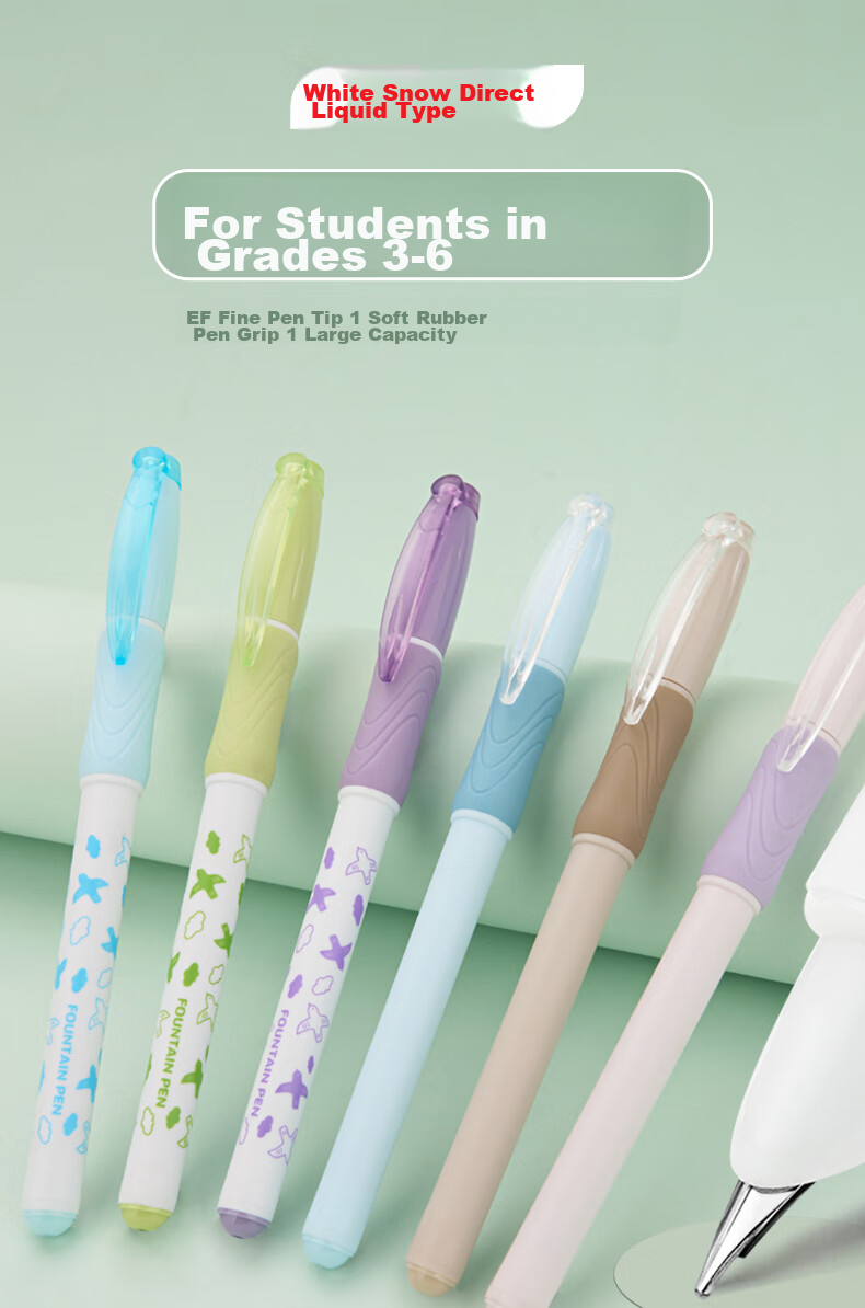 Snowhite Direct-Fill Fountain Pen, No Need to Replace Ink Cartridges, Quick-Drying, Large Capacity, for Third Grade Elementary School Students, EF Small Nib for Handwriting Practice, FP801A+FP801B Erasable Blue Ink, 12 Pieces 1