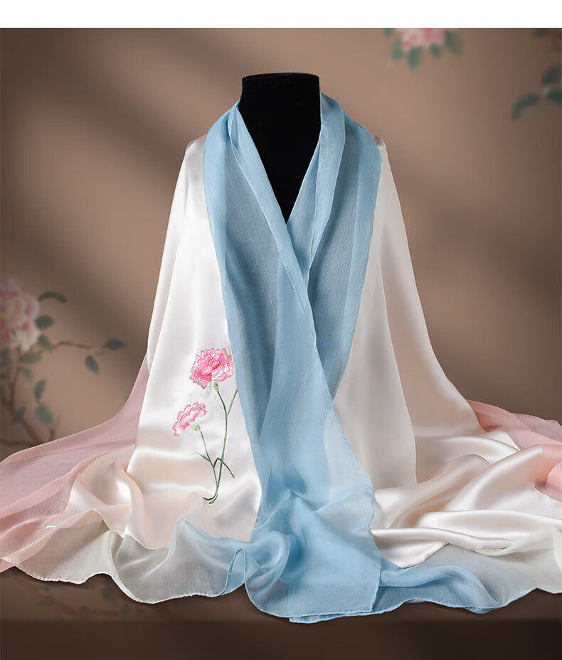Hangsifu Handmade Suzhou Embroidery Silk Scarf Shawl Wrap, Autumn And Winter Neck Protection Warm Scarf, Birthday Gift for Mom, Gift Box 23