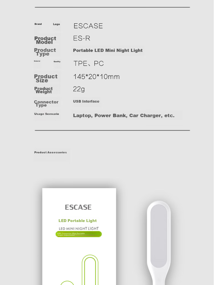 ESCASE [1 Pack] LED Portable Light, USB Flashlight, Laptop Light, Keyboard Light, Mini Portable Night Light, Power Bank for Student Dormitory, Outdoor Mobile Energy-Saving Blue Light 12