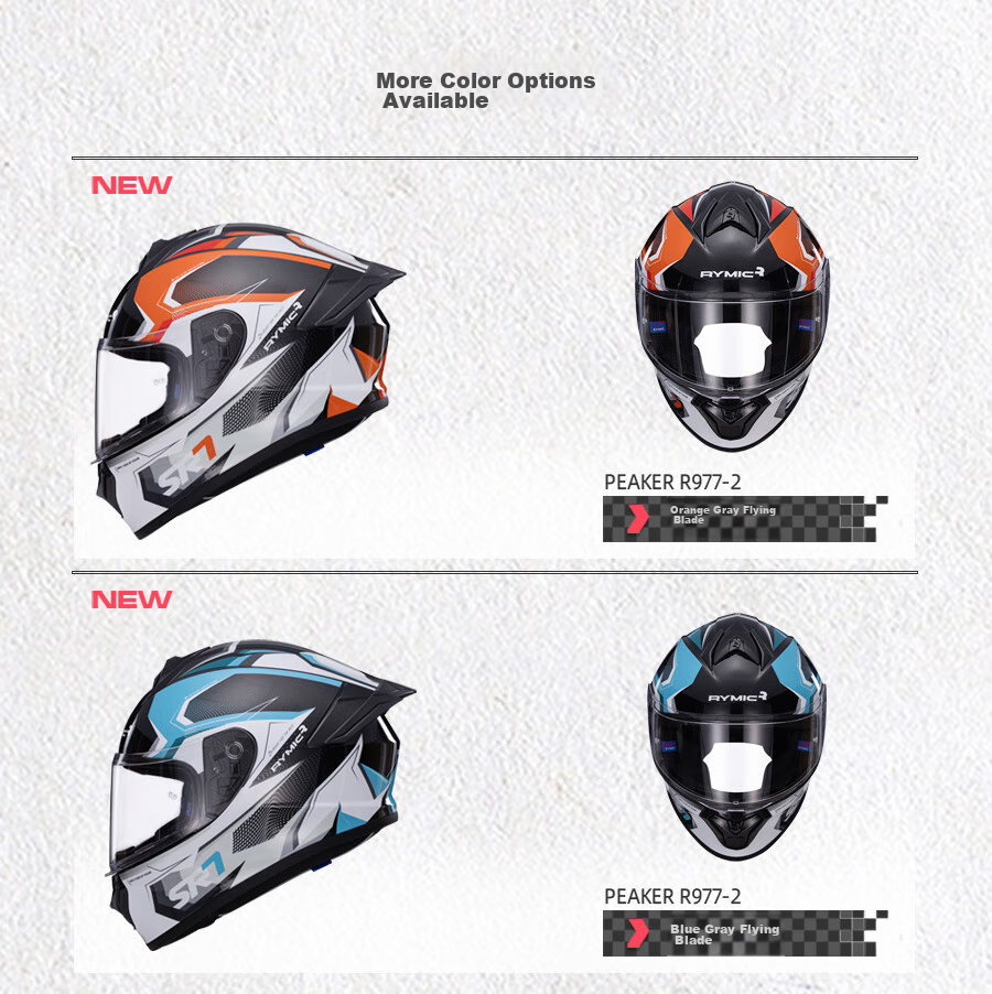 RYMIC Motorcycle Helmet, Full-Face, 3C Certified, Professional Motorbike Riding Helmet, Racing Helmet, All-Season, for Men And Women, 977 Blue-Gray Flying Blade, Size L 17
