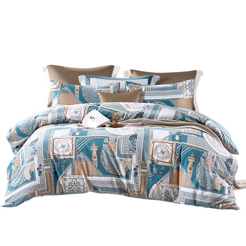 FUANNA 100% Pure Cotton Bedding Set, Minimalist Unisex Four-Piece Bedding Set, Printed Fitted Sheet And Duvet Cover for 1.8-Meter Bed