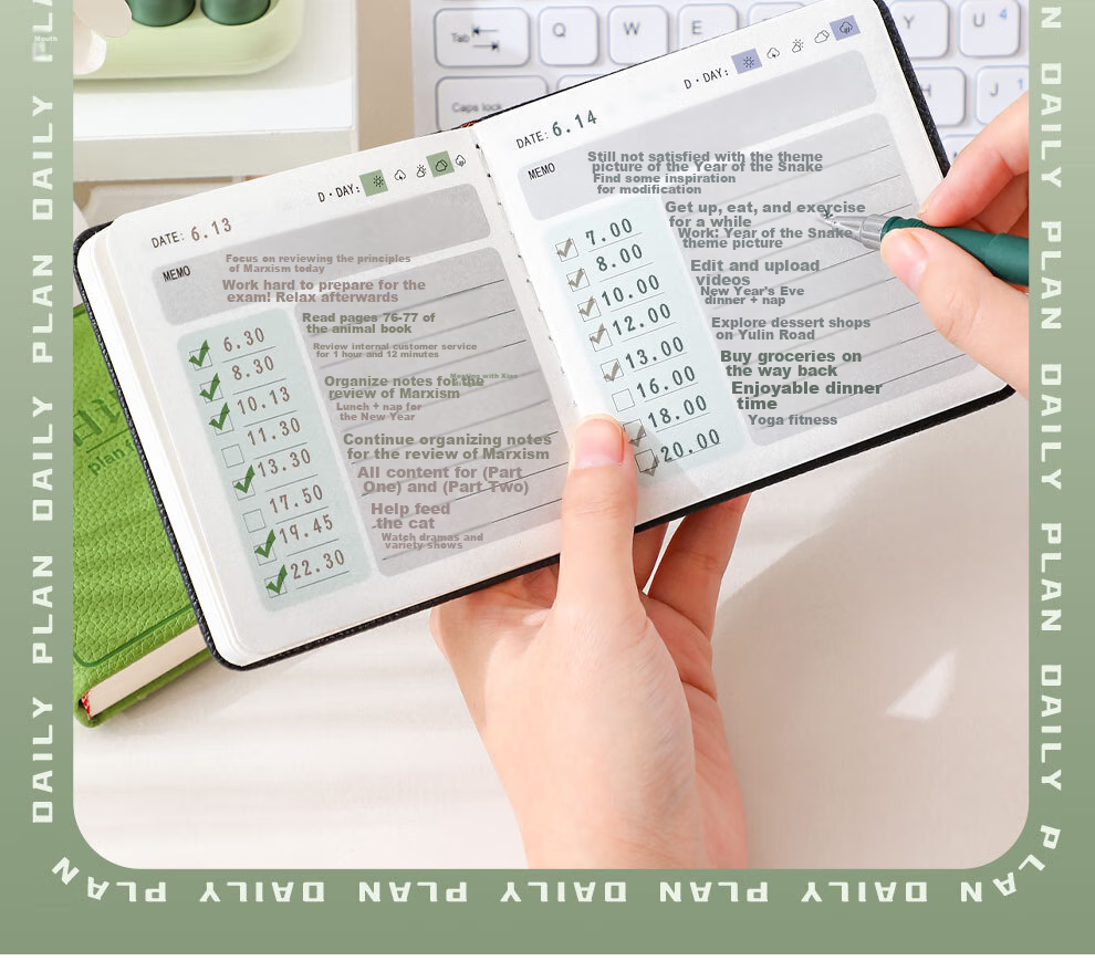 Faramon Daily Planner, Portable Mini Pocket Notebook, Square Notepad, Stylish Time Management, Self-Discipline Check-In Schedule Book, Thickened Work And Study Journal, Gray 11