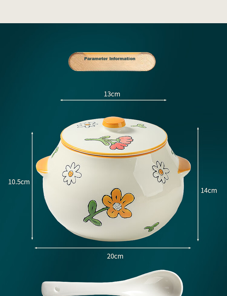BJ Heat-Resistant Ceramic Lard Container Seasoning Jar for Pouring Hot Oil, Orange-Filled, 1.5L Capacity, Can Hold about 2.5 Jin of Lard 7