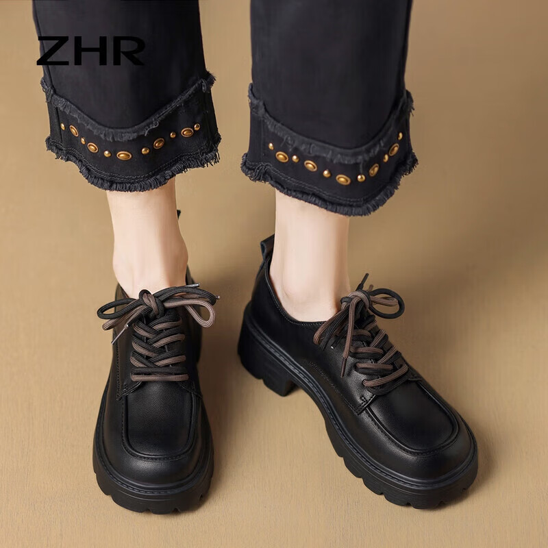 ZHR Women's Loafers, Genuine Leather, Chunky Heel, Single Shoes for Women, British Style, Versatile Casual Women's Shoes, Simple And Comfortable Commuter Shoes