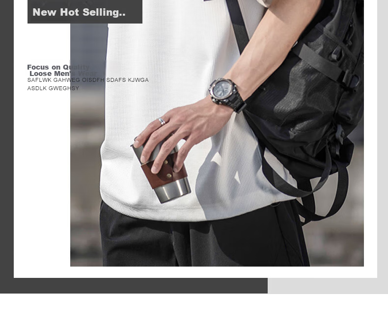 YUZHAOLIN White T-Shirt for Men, American Heavyweight Waffle Knit Short Sleeve, Simple Casual Undershirt Base Layer 2