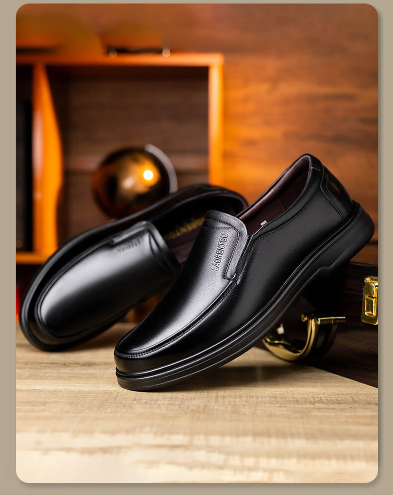 LAORENTOU Men's Leather Shoes, Business Casual Shoes, Spring And Autumn Soft-Soled Cowhide Formal Wedding Dad Shoes, LA102 Black, Size 43 5