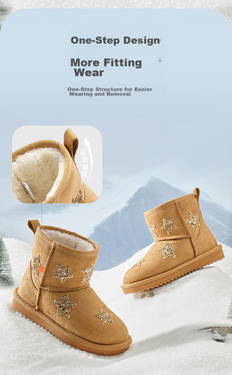 BALABALA Children's Snow Boots, Girls' Fleece-Lined Mid-Calf Boots, Winter Boots, Non-Slip Cotton Boots 7