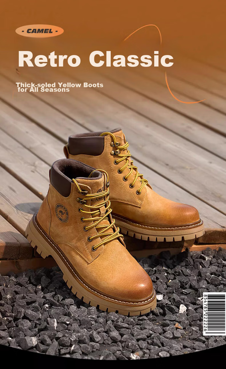 CAMEL Wang Junkai's Matching High-Top Outdoor Work Boots for Men, G15W136025, Desert Yellow, Size 43 3