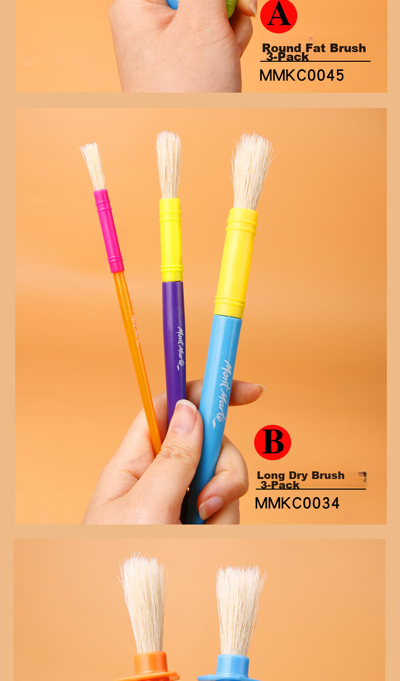 Mont Marte Children's Paint Brushes, Set of 3, Drawing Brushes for Kids, Painting Set with Paint, Creative Doodle Pens, Flat Brush, MMKC0045 Art Sketching 6