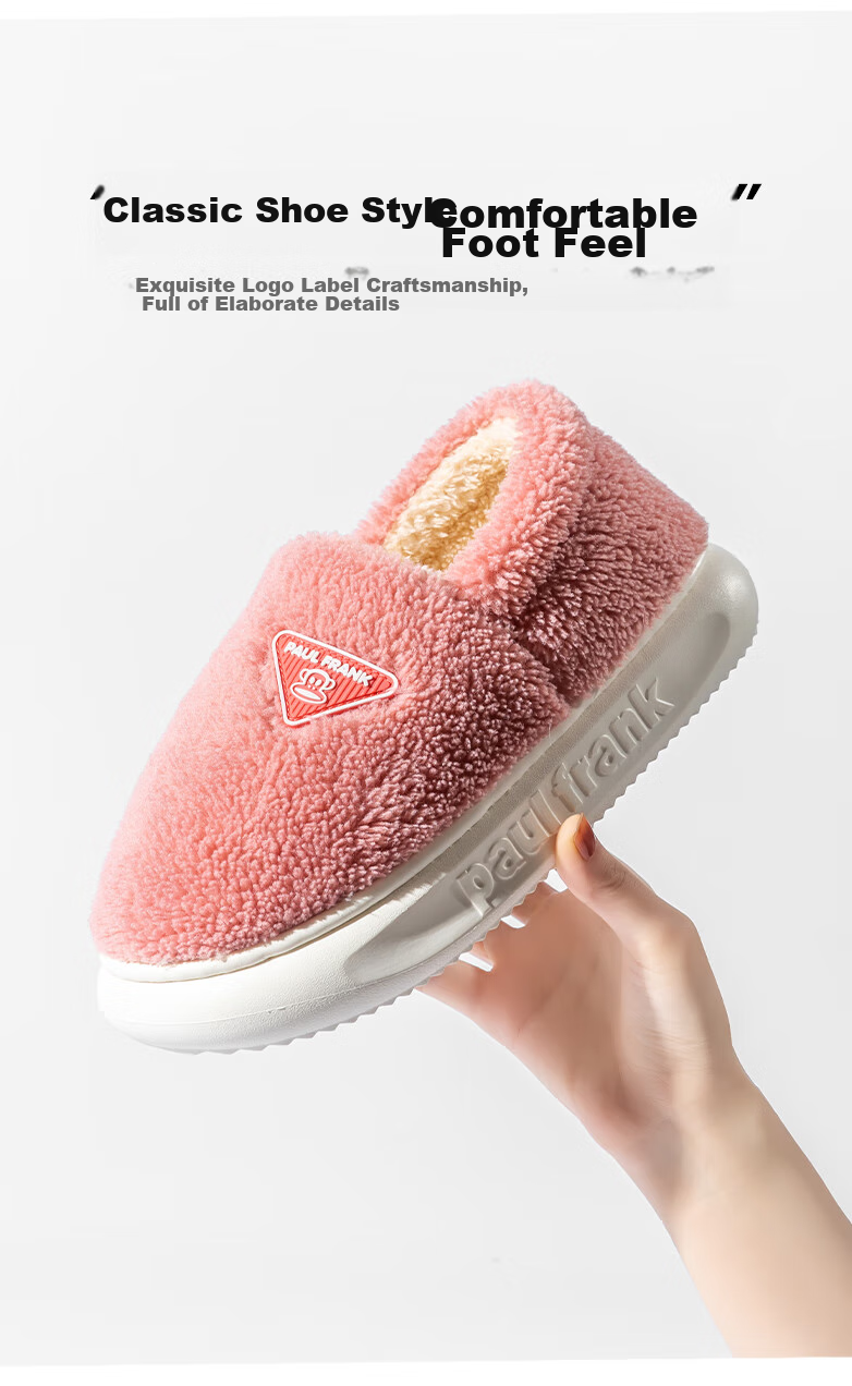 Paul Frank Cotton Slippers for Women, Autumn And Winter Outdoor Wear, Men's Heel-Covered Warm Home Thick Maternity Cotton Shoes 1002 6