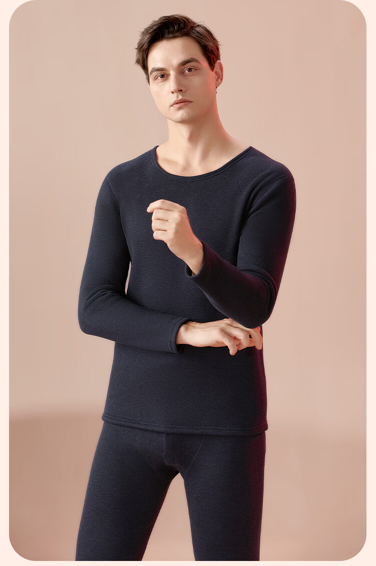 Hengyuanxiang Wool And Silk Thermal Underwear, Fleece-Lined, Extra Thick, Mid-Collar Autumn Top And Bottom Set 18