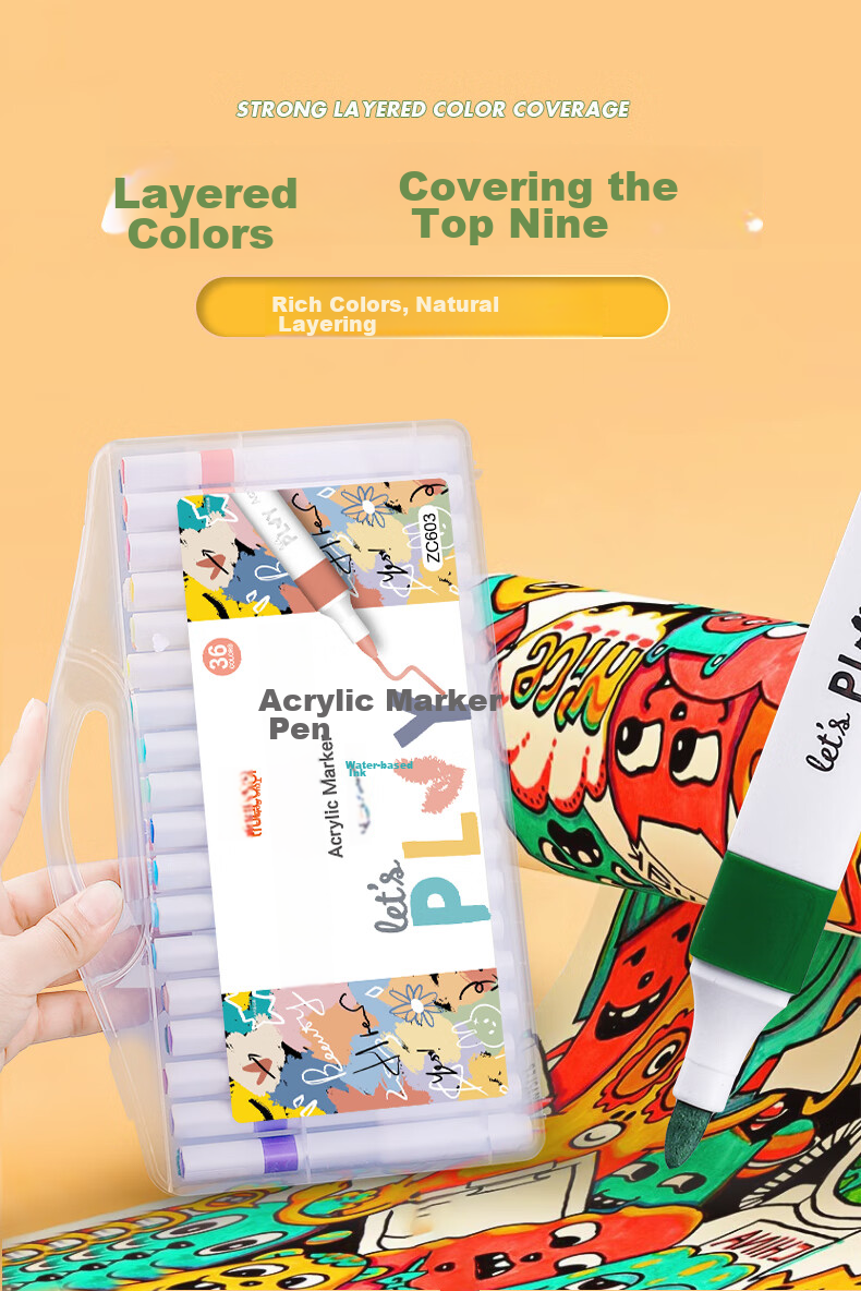 TRUECOLOR 36-Color Double-Ended Quick-Drying Soft Tip Acrylic Markers for Kindergarten, Elementary School Children's Art, Non-Translucent, Stackable Colors, Drawing Pens, Odorless, Alcohol-Free, 602 Watercolor Pens 8