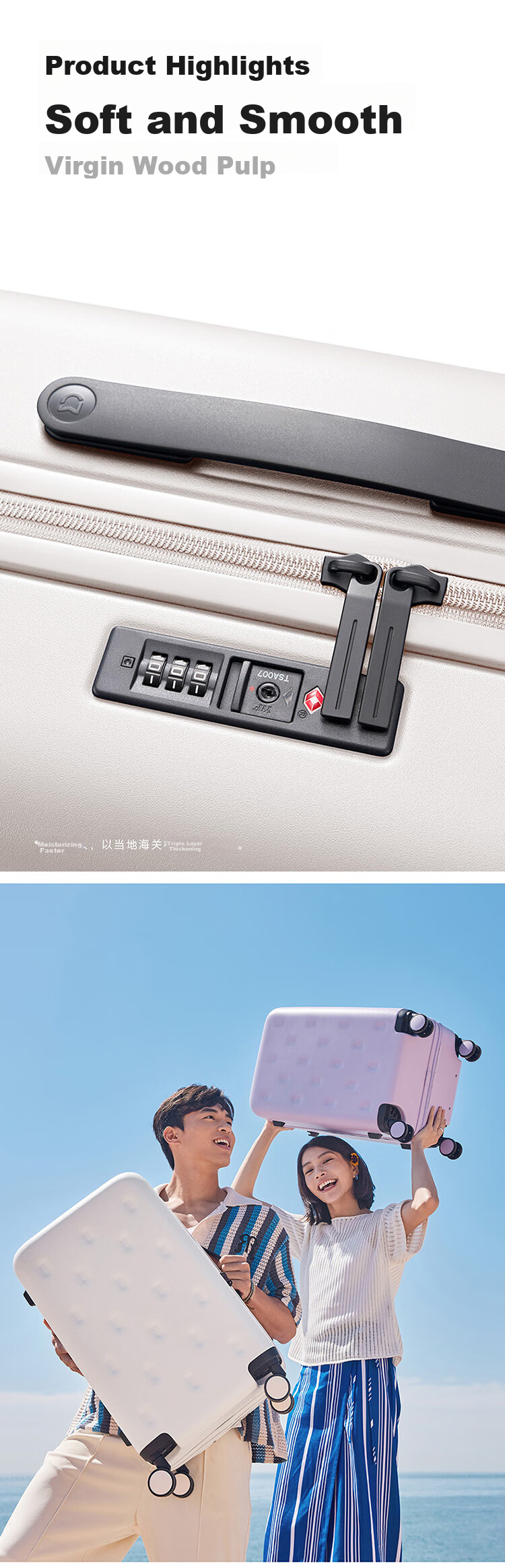Mijia Xiaomi Suitcase, 22-Inch Trolley Case, Multifunctional Travel Luggage, Spinner Wheels, Combination Lock, Unisex Suitcase, Cream White 4